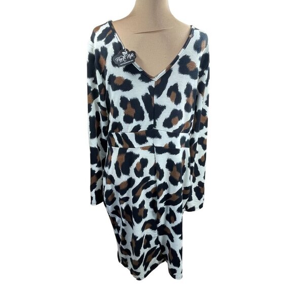 New Find Me Plus Curvy Leopard Faux Wrap Dress V-Neck Long Sleeve Size 3XL - Picture 3 of 7